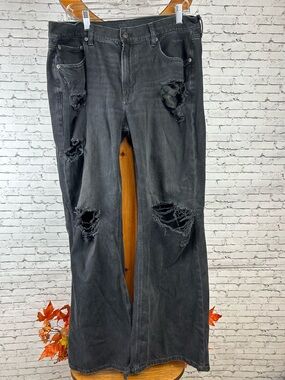 American Eagle Outfitters | Black cotton Distressed Wide Leg Jeans size 16